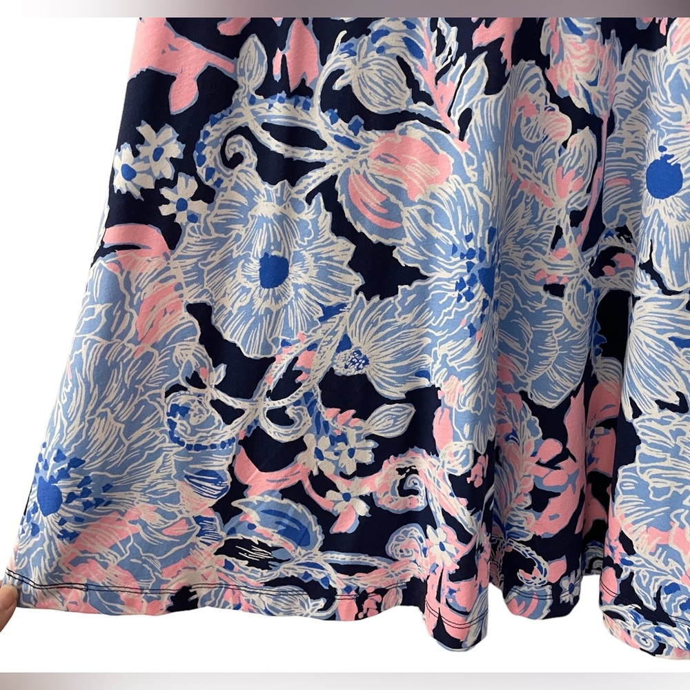 🌸 Lilly Pulitzer Stirling Ruffle Dress 3/4 Bell Sleeve, Bright Navy Amore Please - Picture 10 of 14